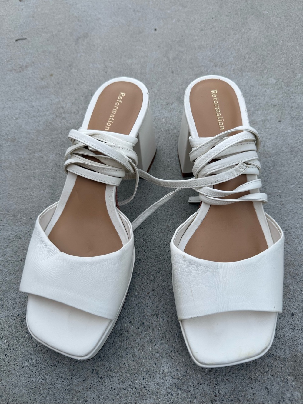 Reformation White Leather Platform Block Sandals Lace-Up Formal Size 7.5
